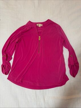 Michael Kors Hot Pink Zip-Front Long Sleeve Blouse